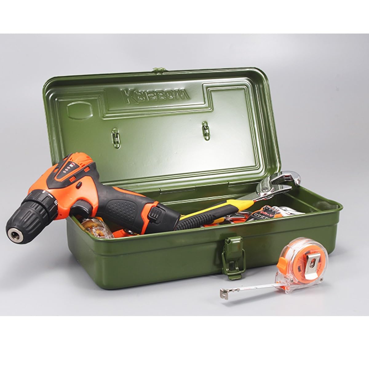 Cassetta degli attrezzi in metallo da 19", cassetta degli attrezzi portatile resistente con vassoio organizer e maniglia, chiusura a scatto in metallo, scatola portaoggetti for il trasporto(1-layer(L1