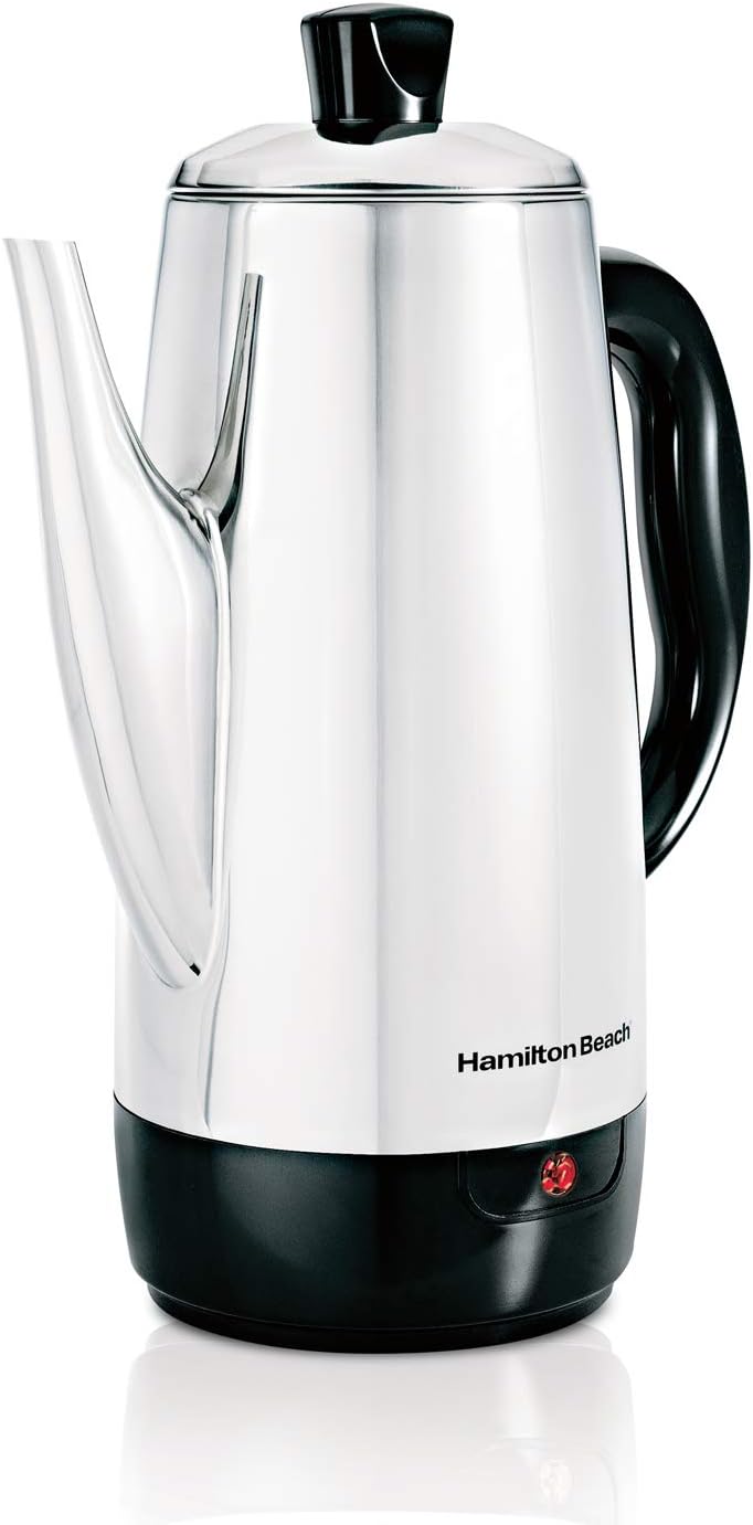 Hamilton Beach 12 Cup Electric Percolator Coffee Maker, Stainless Steel, Quick Brew, Vintage Spout