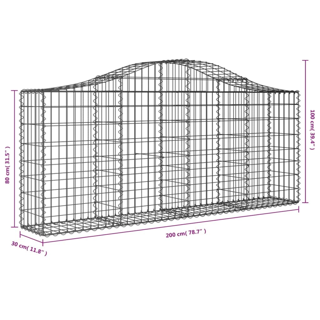 Kosze gabionowe łukowe 10 sztuk 200 x 30 x 80/100 cm ocynkowane żelazo, dźwiękochłonna bariera ogrodowa ze wzmocnionymi haczykami, średnica drutu 3,5 mm, oczka 5 x 10 cm, srebrny
