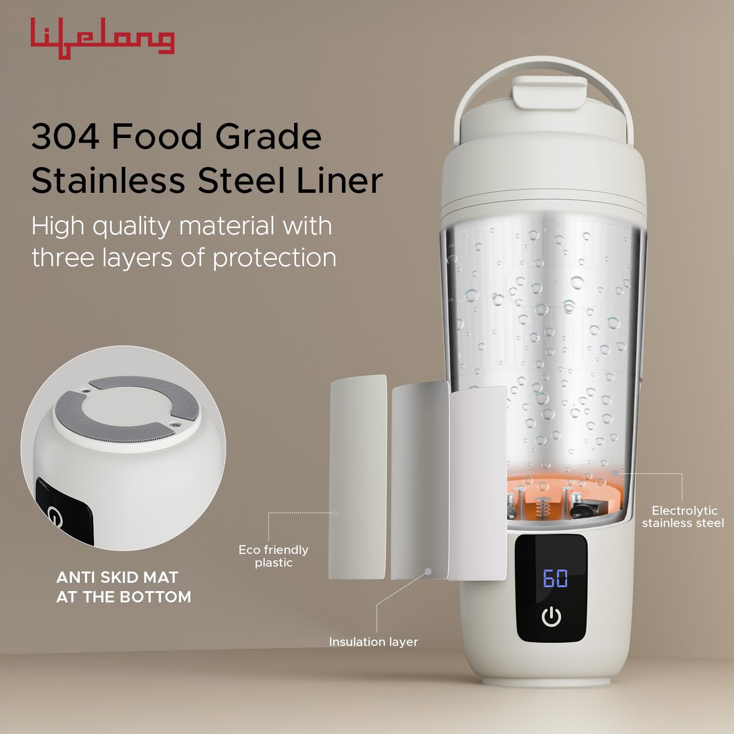 Lifelong 2 in1 Portable Electric Kettle & Bottle for Travel 400ml |Wide Voltage-for Homes(220v) & Indian Trains(110v)| Quick Boil |4 Temp |Digital Touch Ctrl |Cool Touch |Make Tea/Coffee Without Milk 4