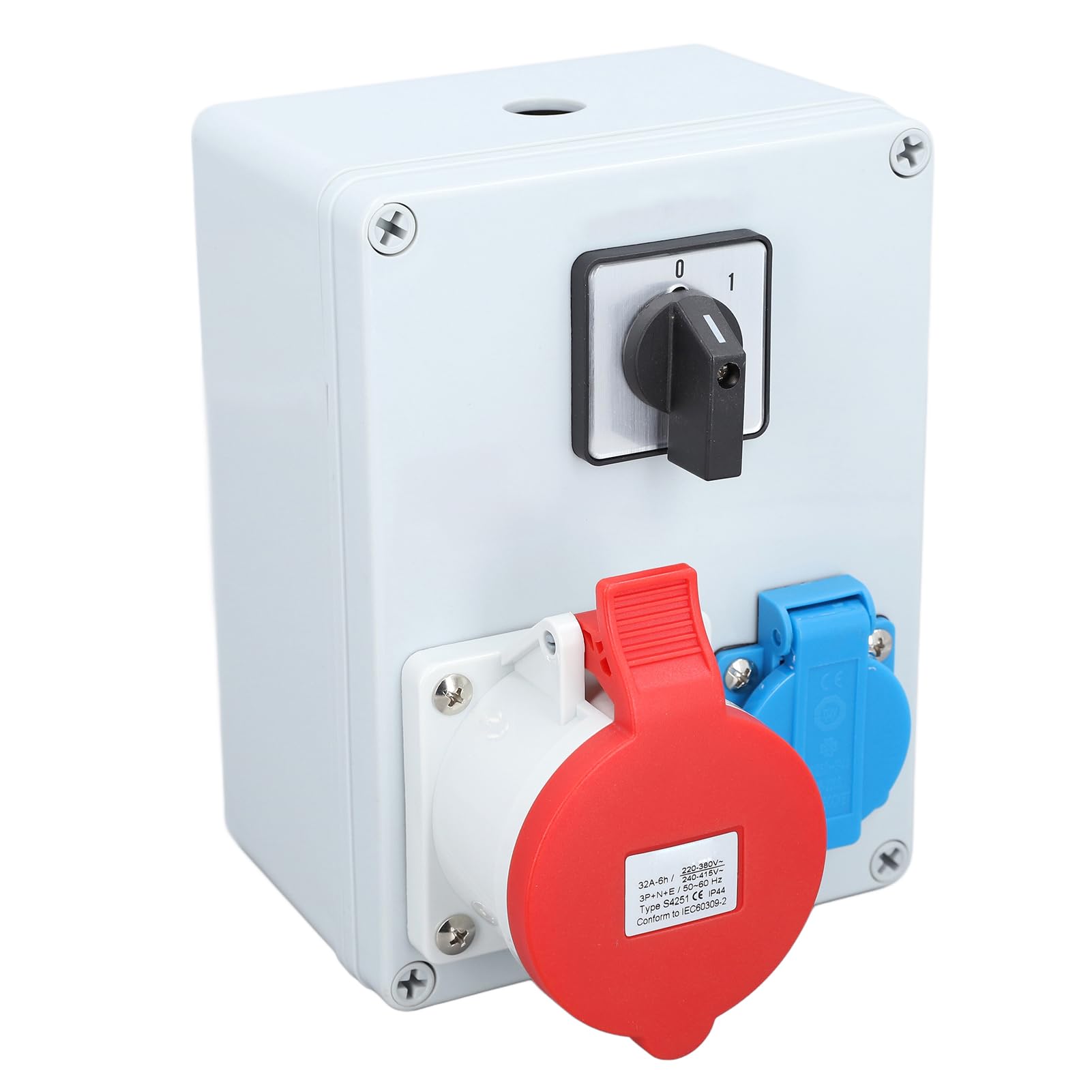 Enchufe de Pared CEE Caja Distribuidora de Energía ABS CEE 5P 32A con Salida EU 16A IP44 Interruptor de Perilla de 2 Niveles a Prueba de Agua para Energía Temporal en Edificios y Uso en