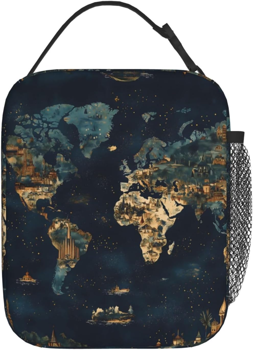 Reusable World Map Retro Lunch Box for Kids Girls Boys Women Adult, Insulated Vintage Lunch Bag,Polyester Cooler Handbags Case for School Picnic Work Travel Beach or Hiking