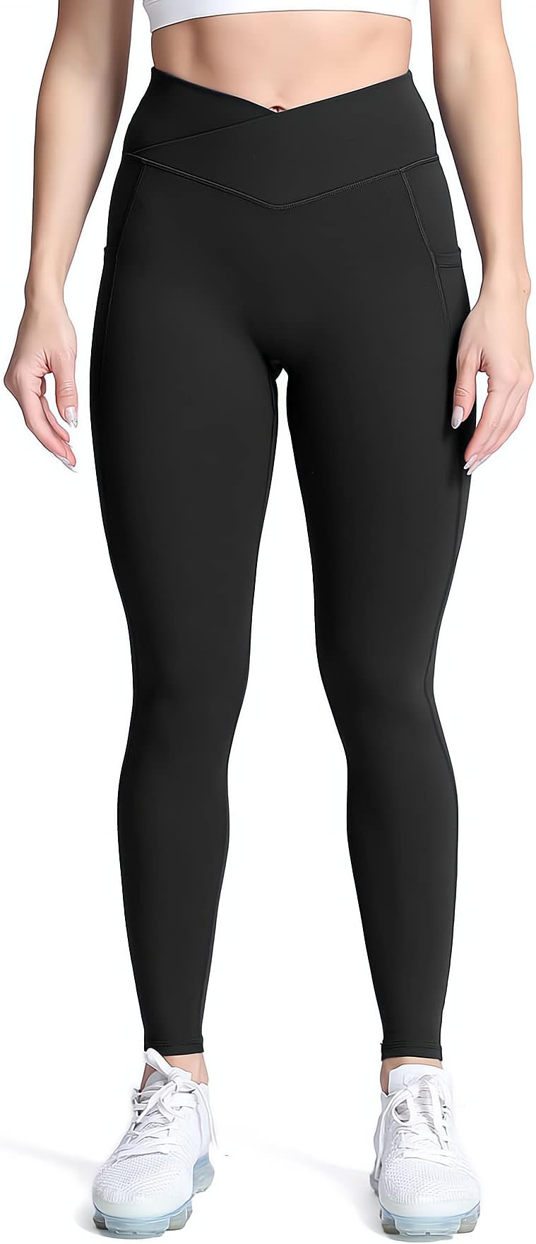 AoxjoxTrinity High Waisted Yoga Pants with Pockets for Women Tummy Control Cross-Waist Crossover Workout Leggings