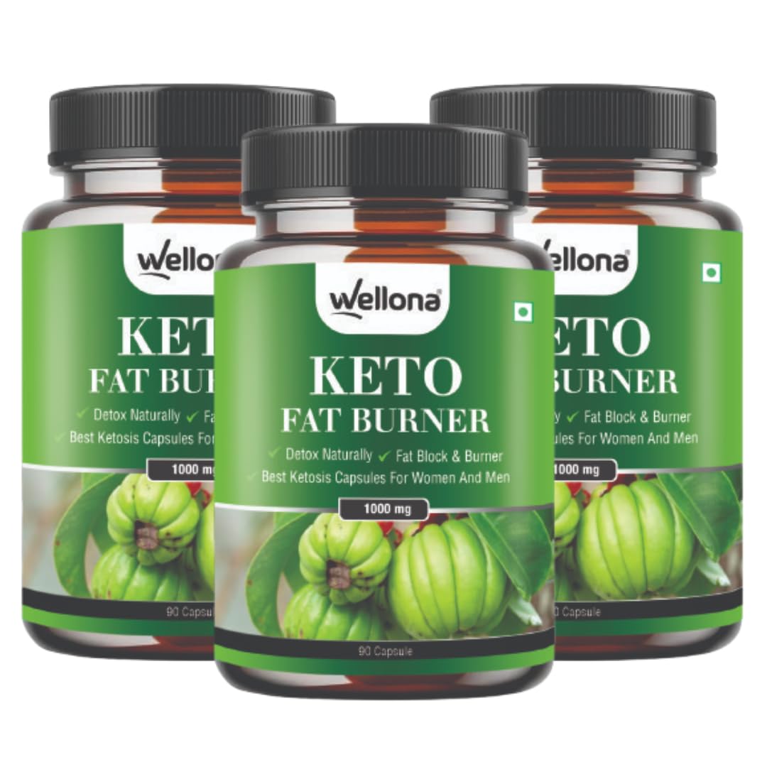 Wellona Keto Fat Burner 90 Capsules 1000MG, Weight Loss Supplement with Garcinia Cambogia, Green Coffee Beans Green Tea Extract Metabolism Booster Thighs, Belly Fat Burner for Men & Women (Pack of 3)