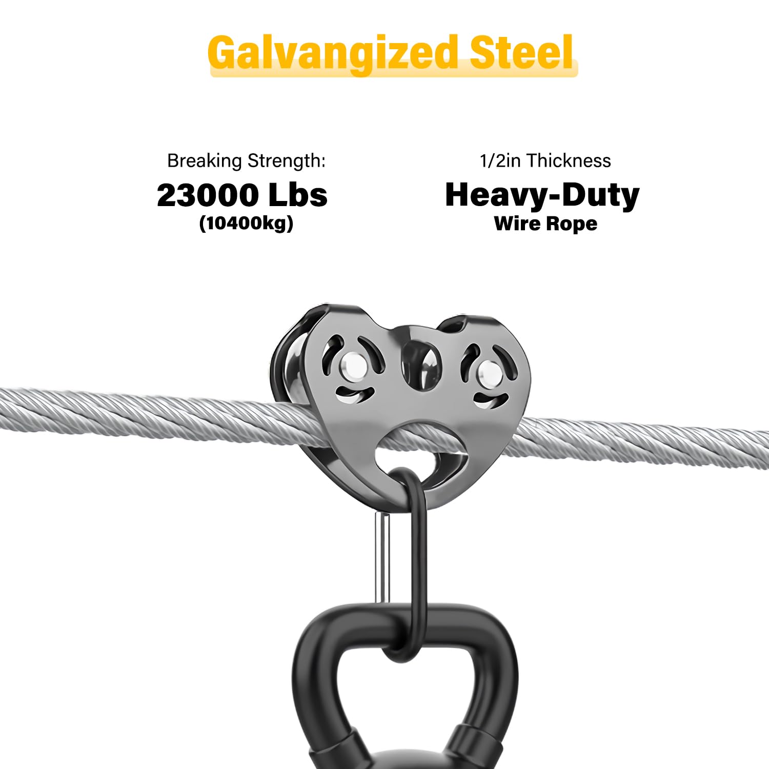 Cavo in acciaio da 1,27 cm, 3 m, 7 x 19 fili, con passanti, resistenza alla rottura di 10.432 kg, resistente cavo metallico con morsetti e ditali per Zipline, industriale, rimorchio, cavo per
