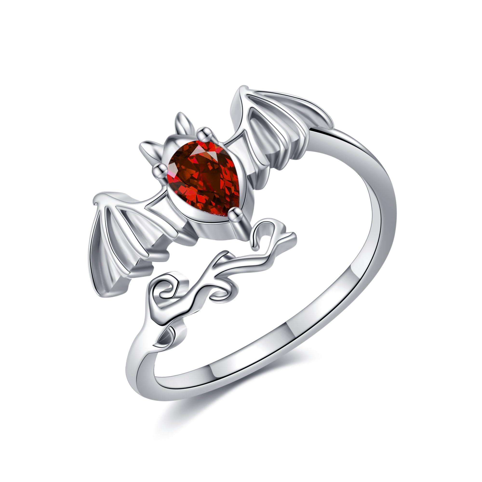 ONEFINITY Anillo de murciélago ajustable de plata de ley 925 para mujer, diseño de murciélago, para Halloween, joyería de murciélago, Zirconia cúbica