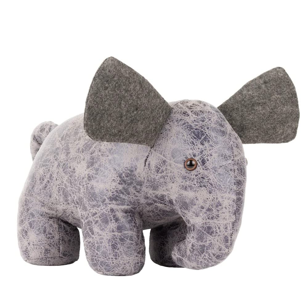 Paoletti Grey Faux Leather Ernest Elephant Doorstop – Heavyweight, Sand Filled, Decorative Animal Door Stopper, Pu, 21 X 20 X 30 Cm