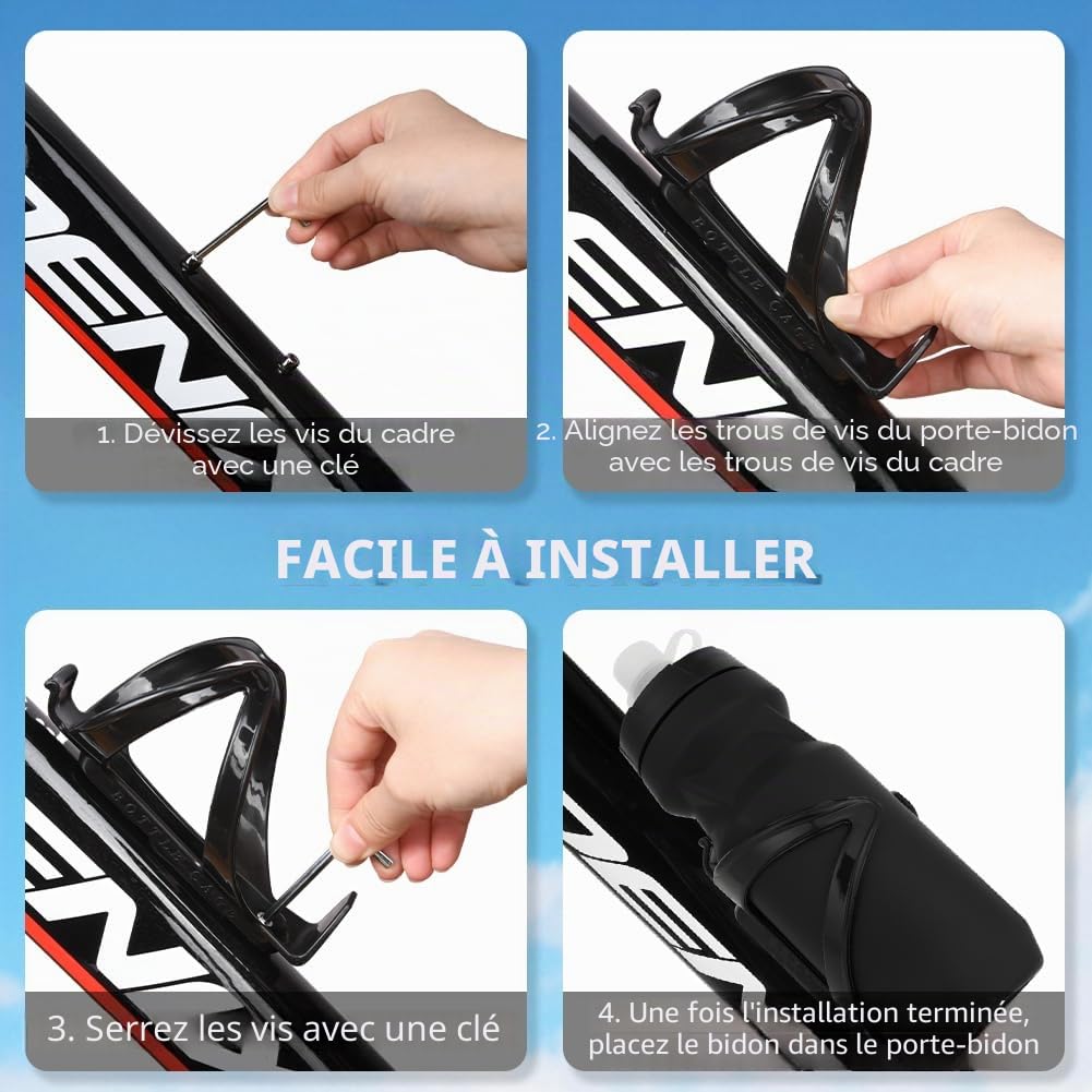 Porte-Bidon Universel 650ML sans BPA - Support Gourde Robuste VTT et Vélo de Route, Noir