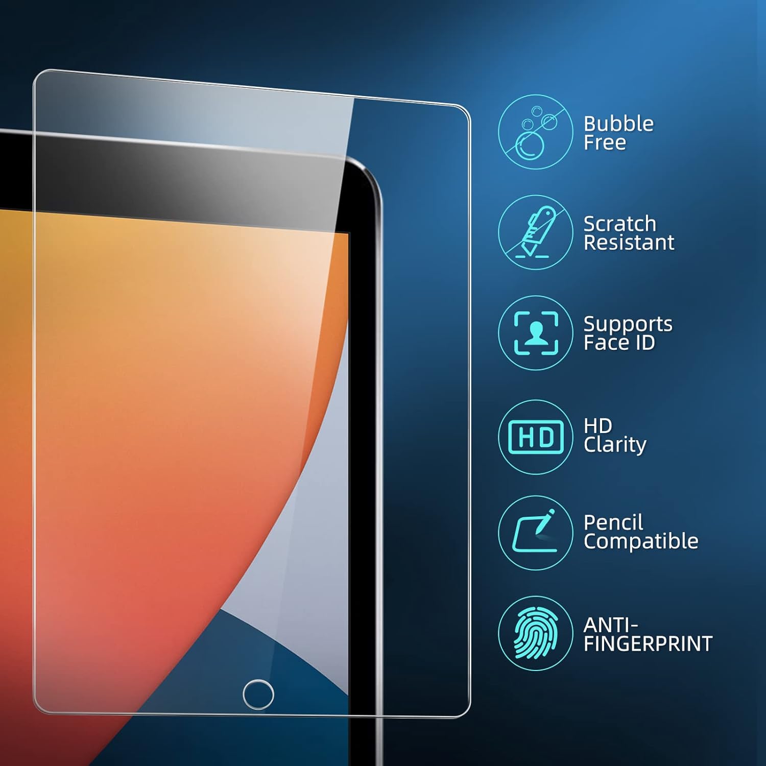 new'c 2 pack designed for ipad 9(2021)/ipad 8(2020)/ipad 7(2019) 10.2 inch, 9th/8th/7th generation, screen protector film - installation frame included ipad 9/8/7 10.2 inches transparent
