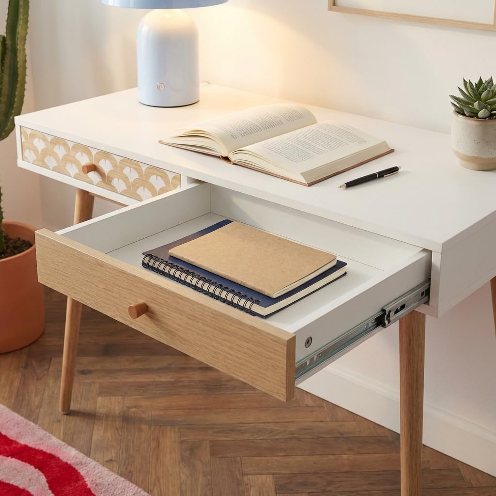 BAÏTA - Bureau Utah Blanc et Effet chêne 100cm