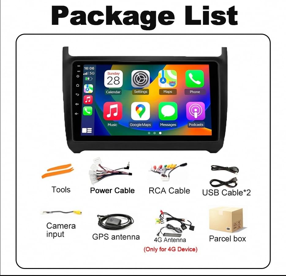 Pantalla Carplay para VW Polo 2008-2020 con Android Auto Inalámbrico 7