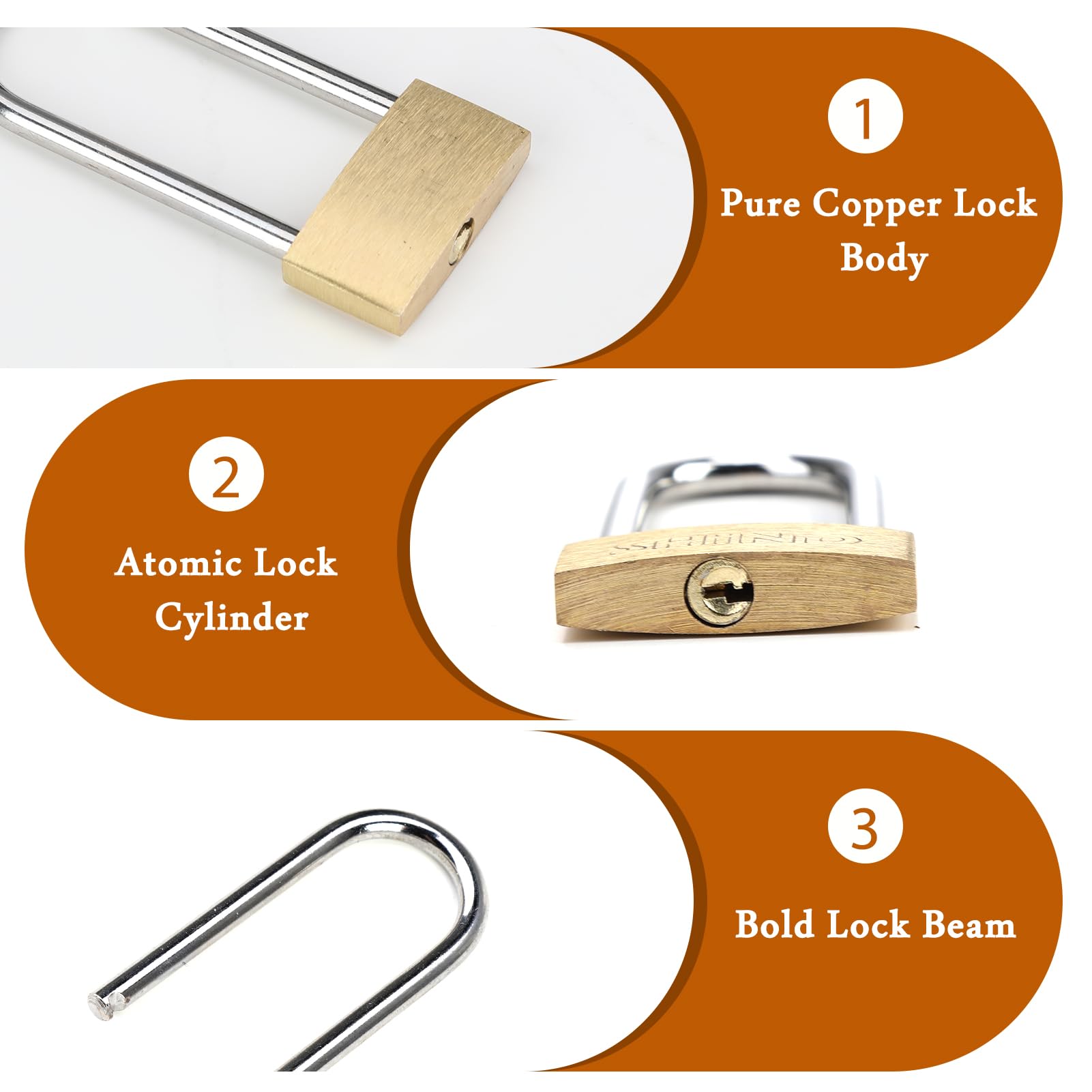 2 Pcs Long Shackle Padlock with Keys - Image 3