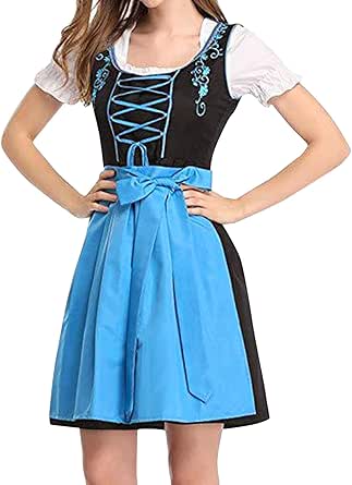 Dirndl Damen Midi Komplettset - Mit Bluse & Schürze, Traditionelles Trachtenkleid Für Oktoberfest