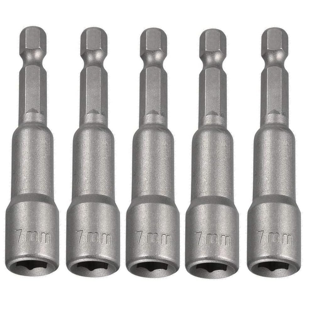 Juego de llaves de vaso magnéticas de 7mm, 1/4 pulg Hex para taladros, llaves de vaso para destornilladores y adaptadores de impacto, 5 piezas