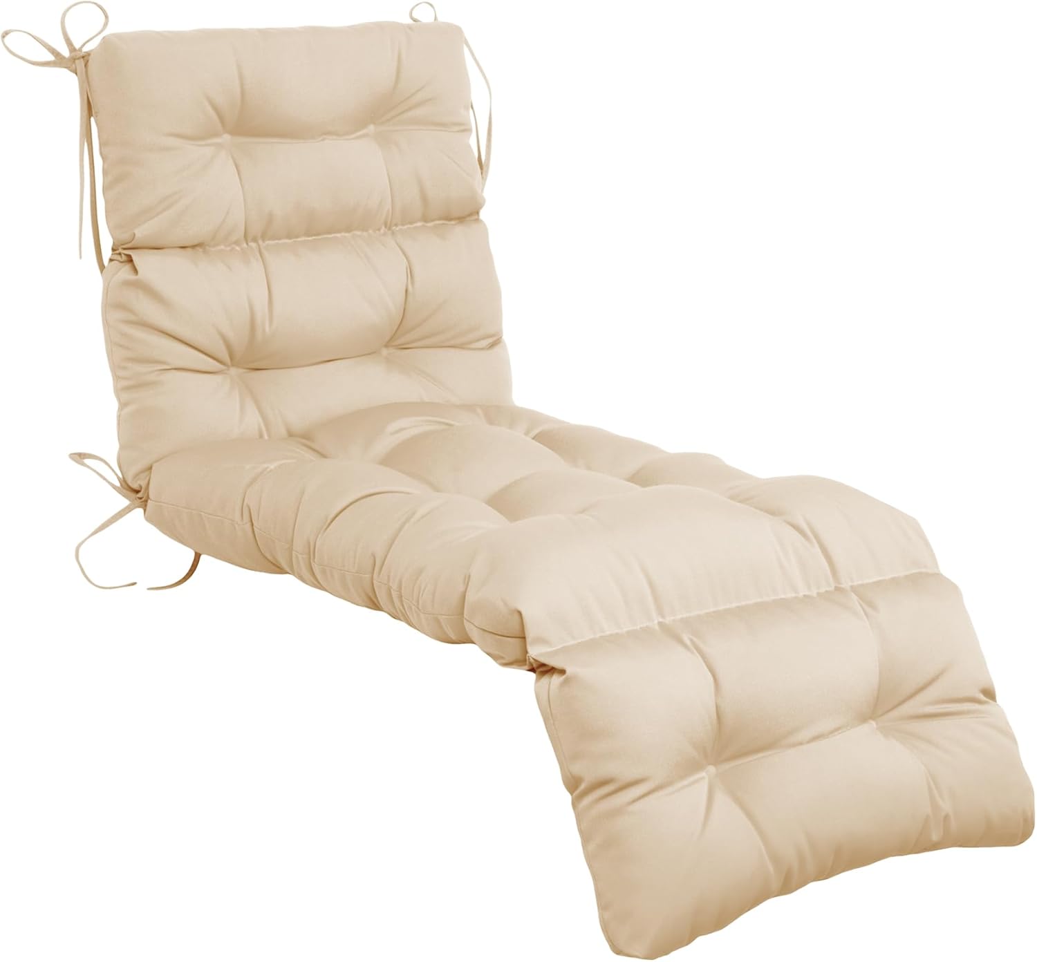 Outdoor Chaise Lounge Chair Cushion 72 x 22 x 4 Inches 100% Waterproof Polyester Patio Pool Lounge Chair Cushion for Outdoor Furniture with Ties,Beige