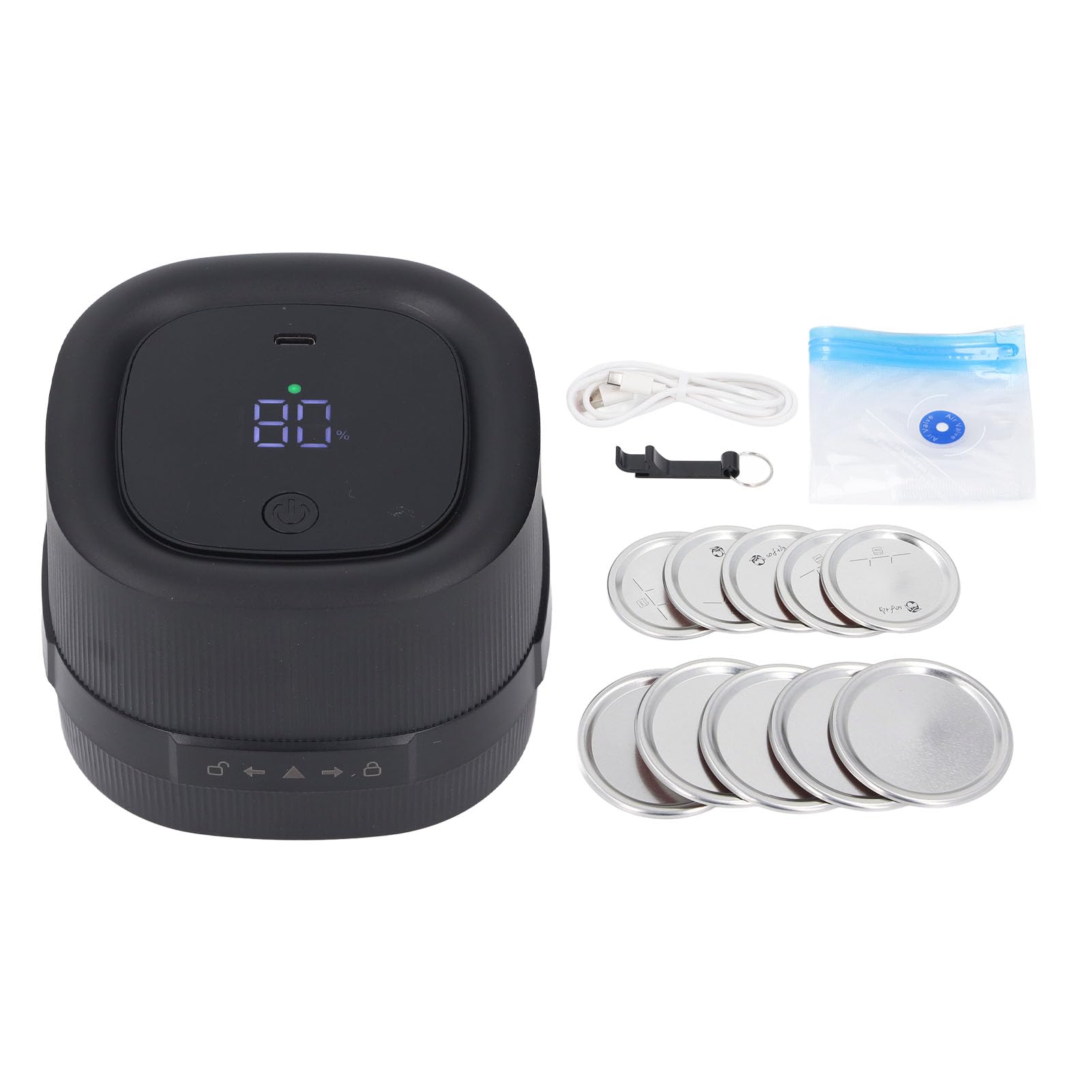 Sellador Al Vacío Eléctrico para Tarros con Pantalla LED, Sellador Al Vacío con Batería Li 2000mAh para Camping, Viajes, Picnics, Preparación de Alimentos Frescos, Prevención de