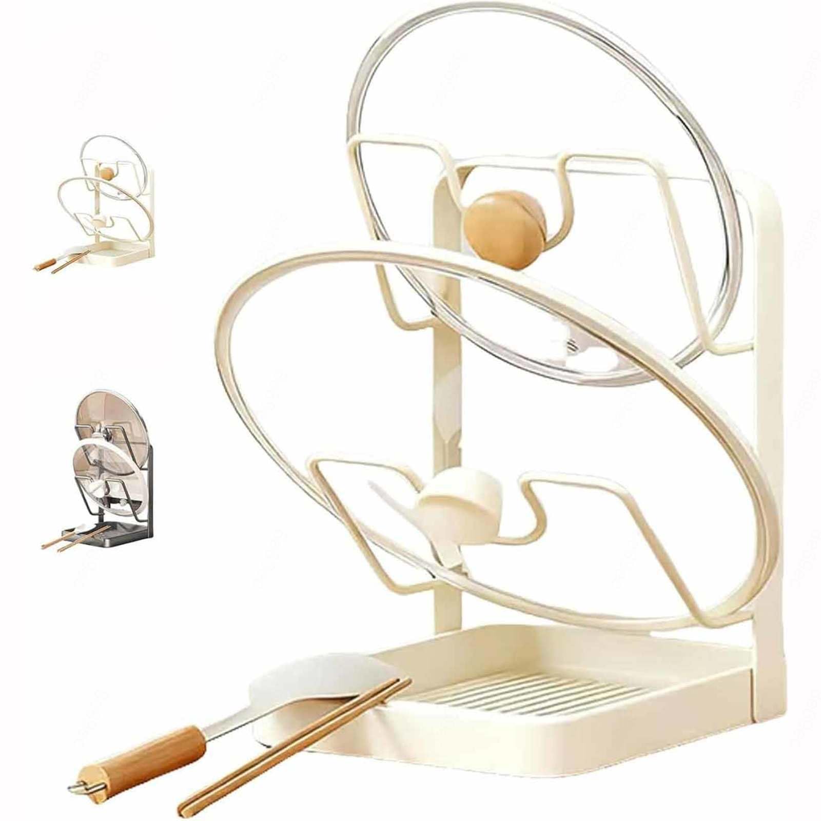 WXJHNYBS Kitchen Pot Lid Storage Rack, 2 Layer/3 Layer Kitchen Rack Storage with Drip Tray Kitchen Rack Storage for Pot Lids,Spatulas,Spoons,Cutting Boards,B-Doublelayer