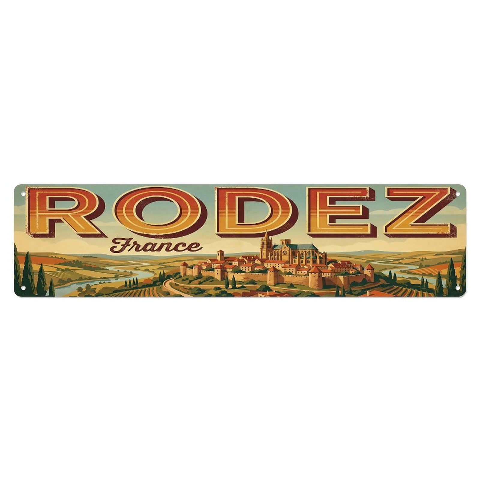 Vintage Travel France Rodez Metal Tin Sign
