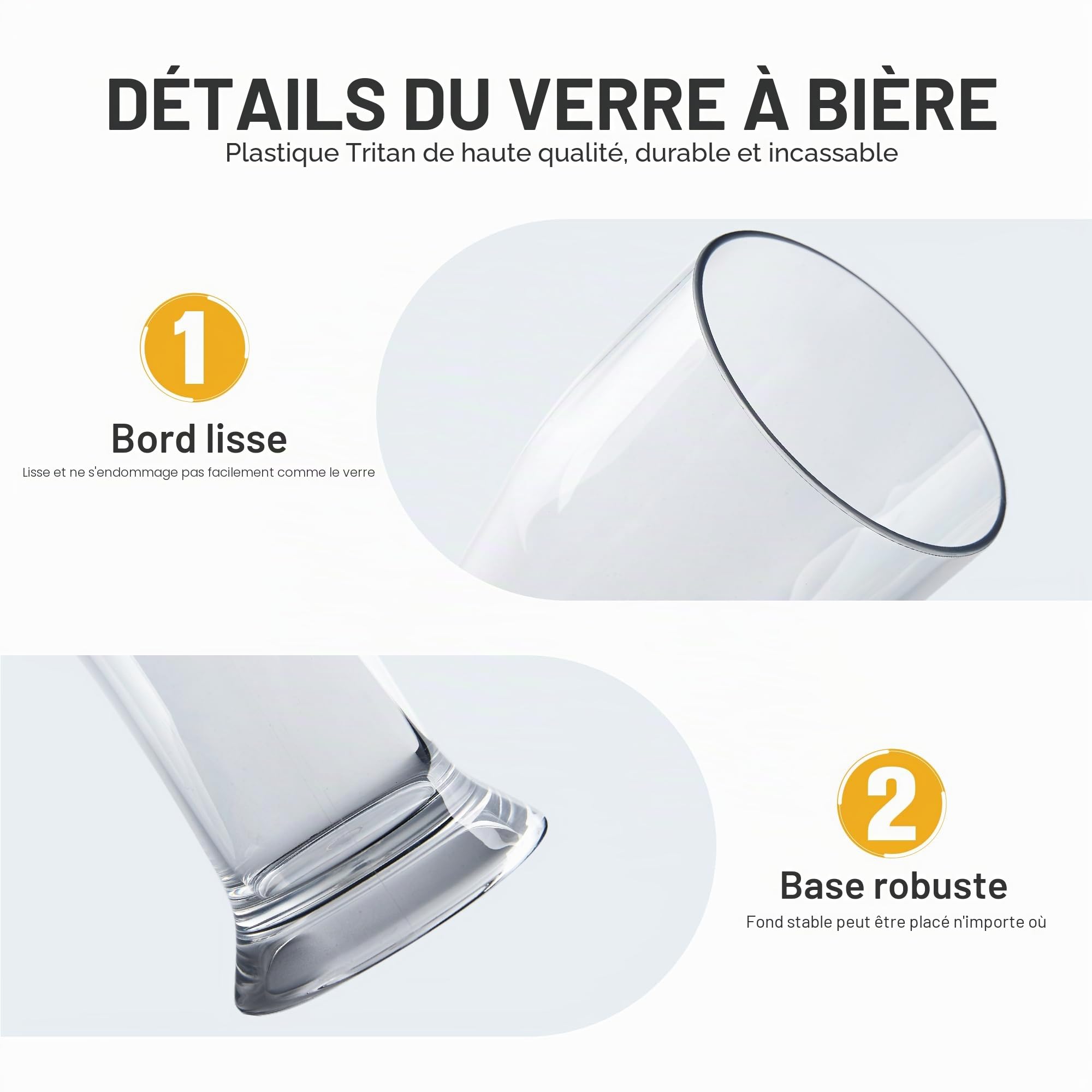 HAHASHOW Incassable Verre a Biere Plastique Tritan 480ml, Lot de 4 | Idéal cadeau fete des peres, Lavable au lave-vaisselle, sans BPA, adapté aux bars, fêtes, pique-niques, piscines et camping
