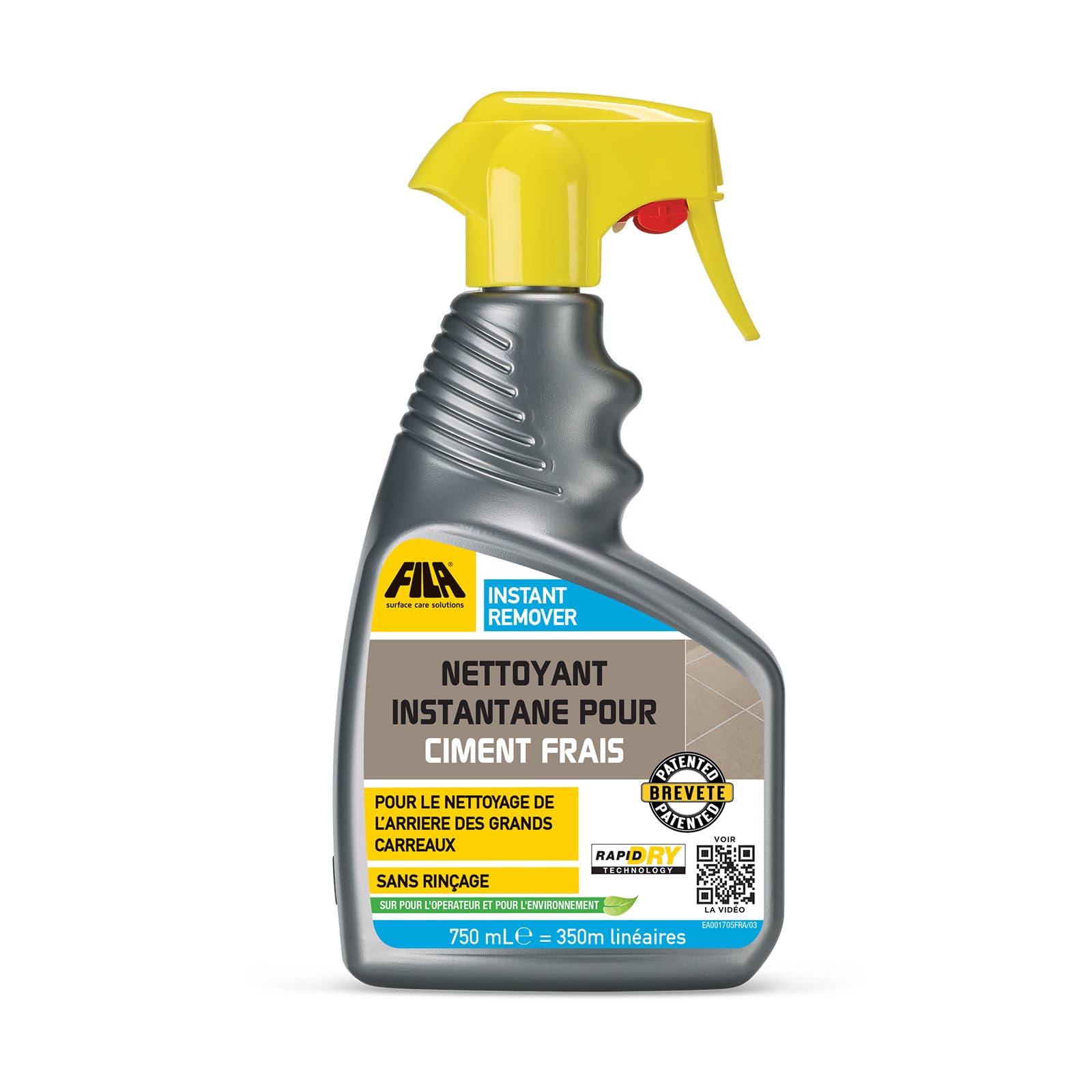 FILA Surface Care Solutions, INSTANT REMOVER, Nettoyant Spray pour l'Élimination du Mortier de Mur Lors de la Pose, Rapide et Efficace sur Mortier en Poudre, Prêt à l'Emploi, 750 ml