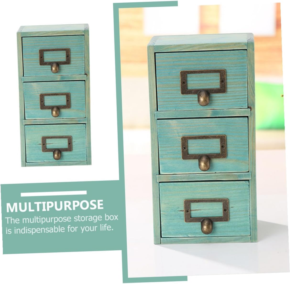 VALICLUD Multifunctional Wooden Storage Box Vintage Drawer Type Desktop Organizer for Cosmetics Sundries and Office Supplies with Textured Edges and Grain Design