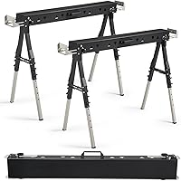 OLBRUS 2 Pack Heavy Duty Folding Sawhorses - Adjustable Height, 2600 LBS Capacity, Portable Metal Pair for Woodworking & DIY