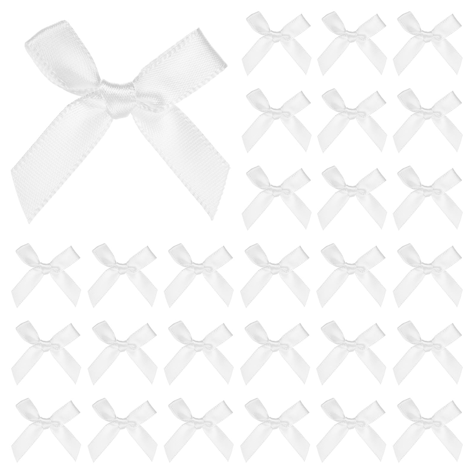M METERXITY 50-Pack Mini Craft Ribbon Bow 1.6x1.6 Inch Checkered Fabric Satin Ribbon Bows Boutique for Craft DIY/Treat Bags/Hair Bow Sewing/Wedding/Birthday/Party/Christmas [Pure White]