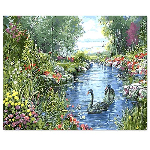 TianMai Version 3.0 HD Paint by Number Kits for Adults PBN Kit Paintworks Digital DIY Oil Painting Canvas Kits for Children Kids Beginner White Christmas Decorations Gifts - Swan (N2, No Frame)