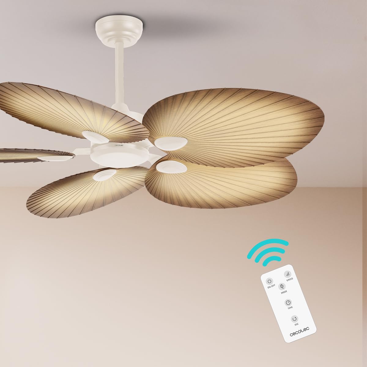 Cecotec - Ventilatori da Soffitto EnergySilence Aero 5200 Palm - 36 W, Diametro 132 cm, Telecomando, Timer Fino a 8 Ore, 6 Velocità, 5 Pale, Estate/Inverno, Design Regolabile