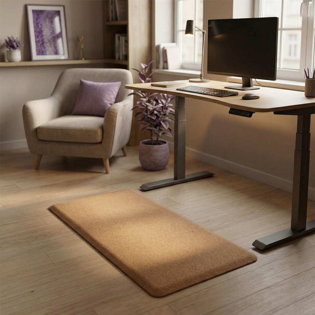 Spacetronik Anti Ermüdungsmatte Büro Kork 120x45 cm, Ergonomische Stehmatte | Schreibtisch für Arbeitsplatz, 15 mm Arbeitsplatzmatte rutschfest, gepolsterte Komfortmatte mit abgerundeten Kanten