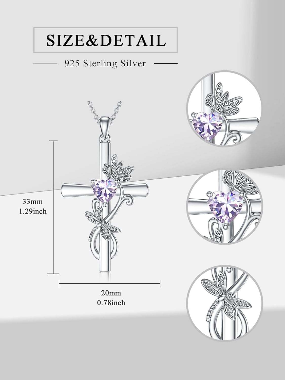 Seiyang Butterfly/Dragonfly Cross Birthstone Necklace 925 Sterling Silver Butterfly/Dragonfly Cross Pendant Necklace with 12 Months Birthstone Trendy Anniversary Jewelry Gift for Women Her - Image 6