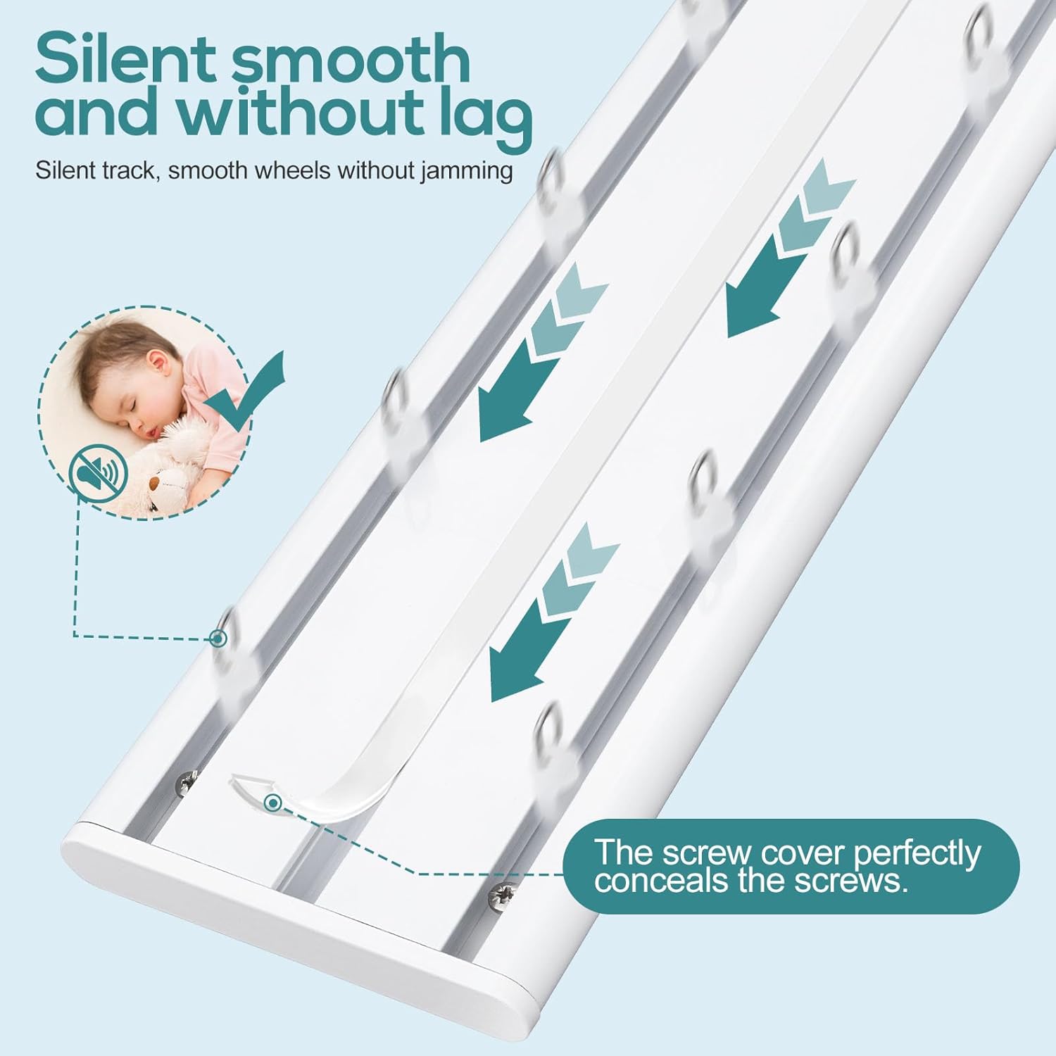 Customized Double Ccurtain Track, Silent Heavy Duty Double Row Ceiling Mount Curtain Track System Slider Rail Tracks for Living Room, Bedroom, White