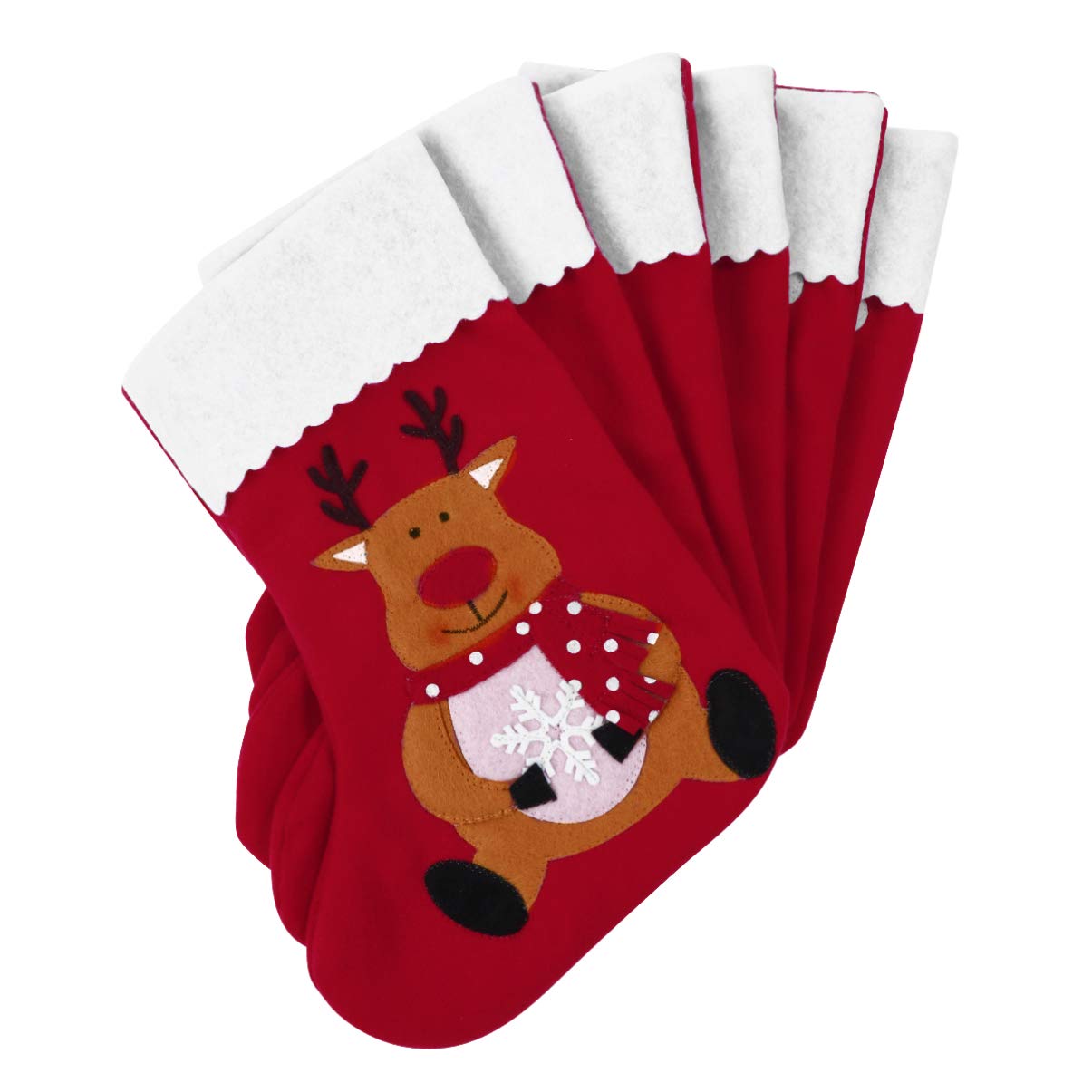 Toyvian 6 calze natalizie per le vacanze natalizie, 25,5 cm, sacchetti da appendere in feltro rosso, decorazioni per albero di Natale, pupazzo di neve, renna, regalo per feste in famiglia