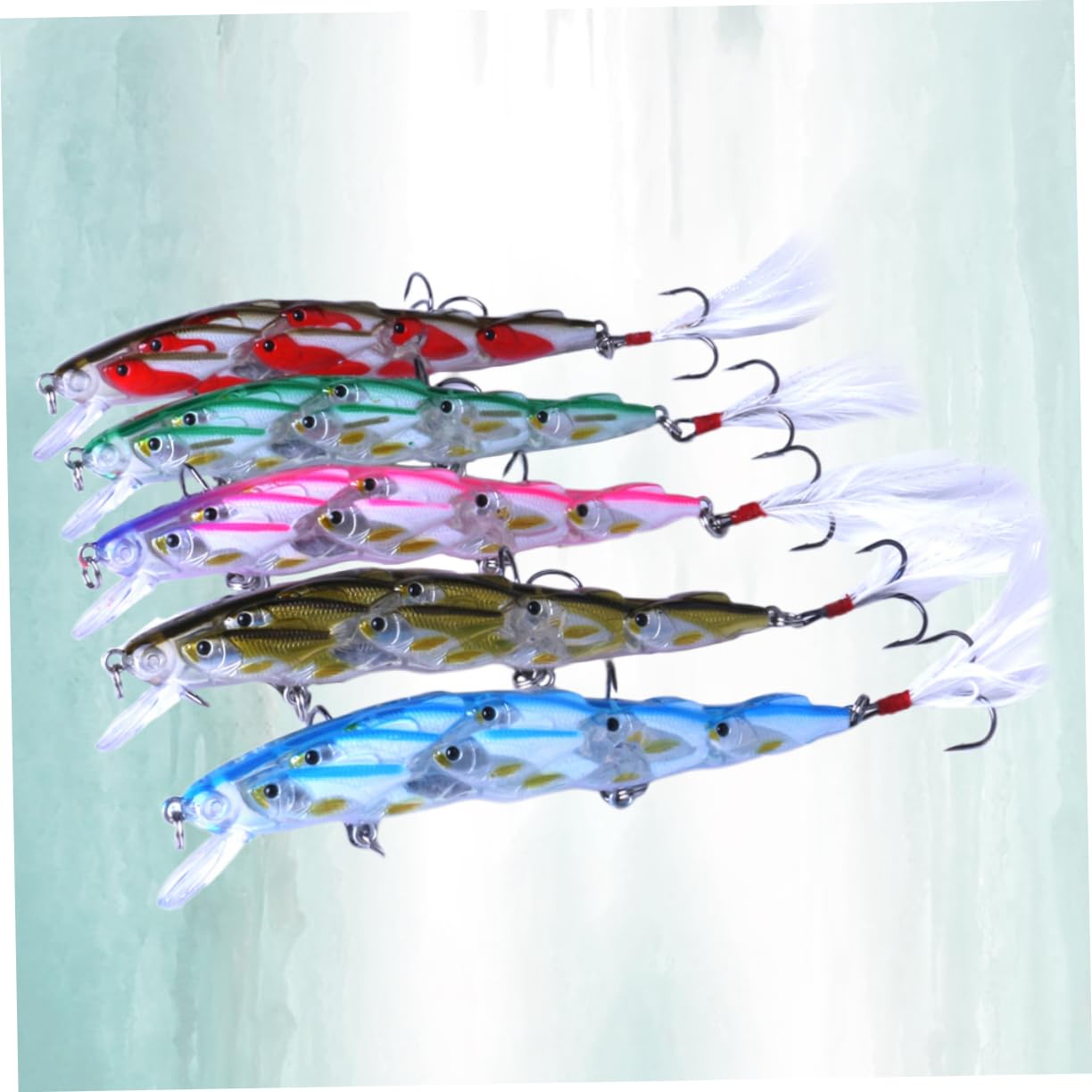 Hemobllo 5pezzi Esche Artificiali Plastica per Pesca Mare Lago e Fiume Esca Imitativa Lifelike con Occhi per Attirare Grandi Pesci per Appassionati di Pesca