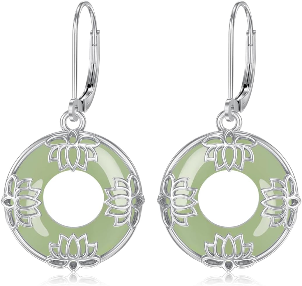KiiKii Jade Earrings for Women 925 Sterling Silver Tree of Life/Lotus Flower Dangle Drop Earrings Jade Jewelry Christmas Birthday Mother Day Gift for Mom Wife Grandma