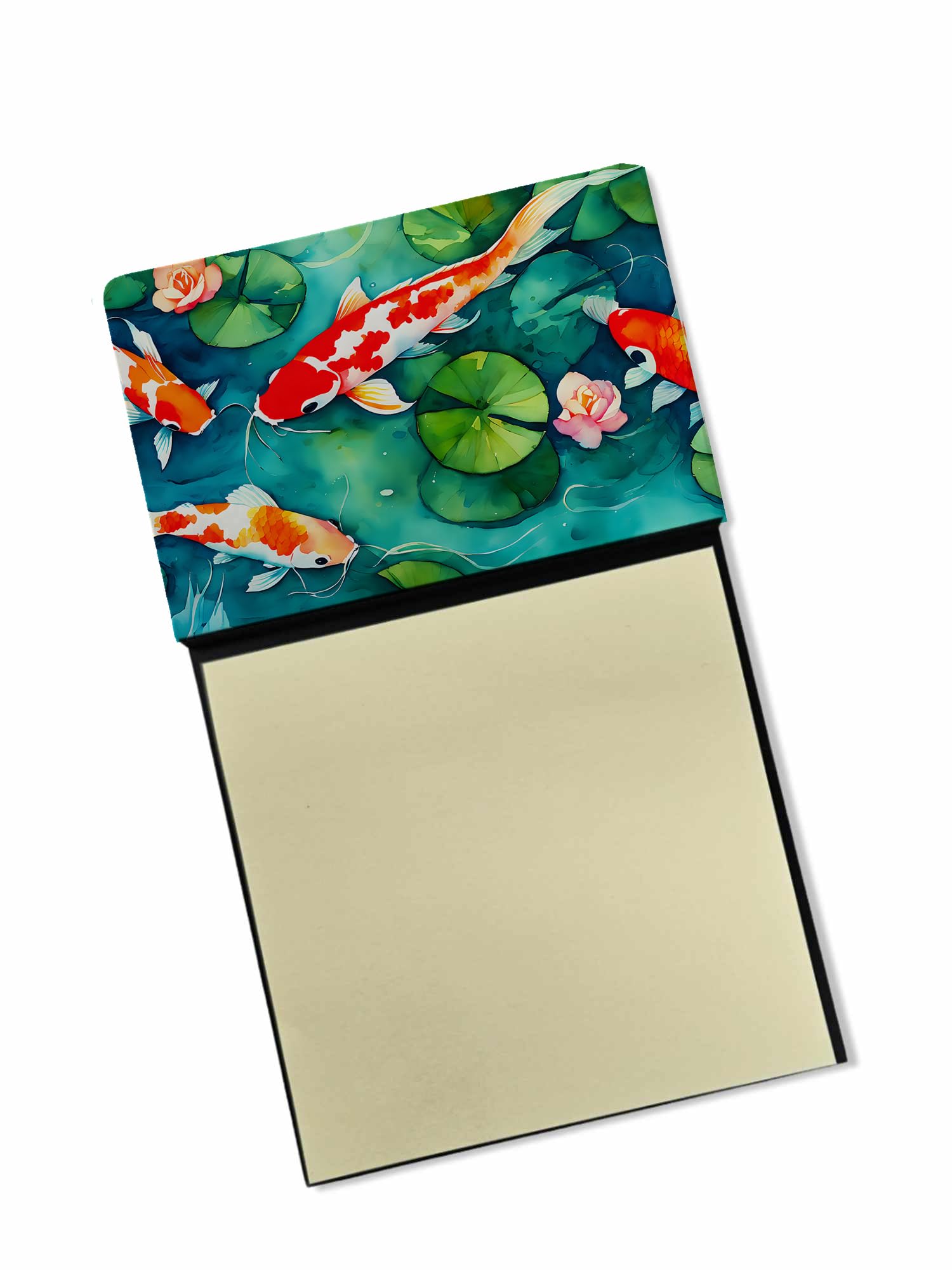 Caroline's Treasures Koi Fish Sticky Note Holder Refillable Dispenser Self-Sticky Note Pads, Memo Pads Blank Desk Accessories