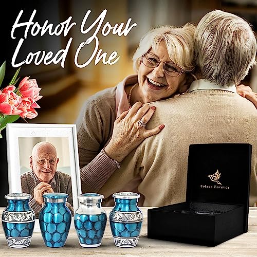 Blue Keepsake Urns For Human Ashes - Small Urns Set Of 4 With Premium Box & Bags - Mini Blue Urns - Honor Your Loved One With Small Memorial Cremation Urns For Ashes - Mini Urns For Men & Women #TOP5