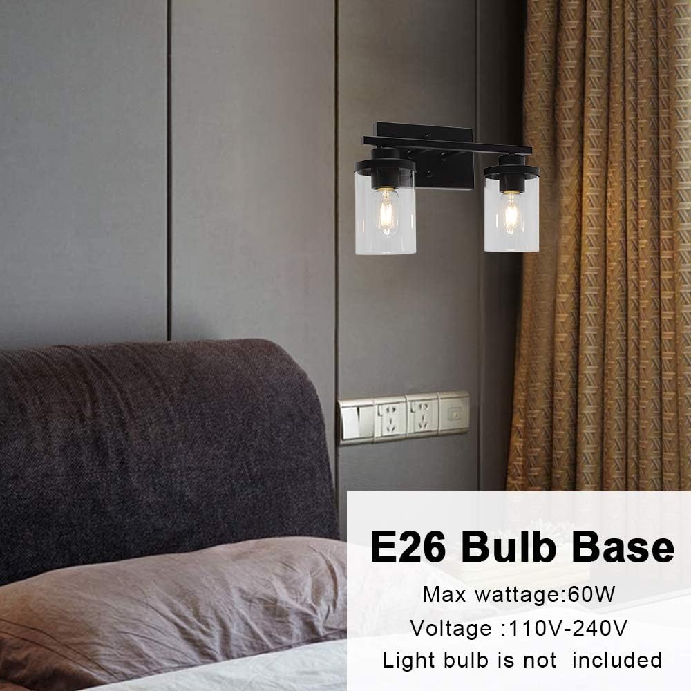 Buу 1 gеt 1 ELUZE 2-Light Bathroom Vanity Light Fixtures, Modern Wall Lighting with Clear Glass Shade, Black Finished Bathroom Lighting , Porch Wall Lamp for Mirror, Bedroom, Hallway, Bathroom Dressing