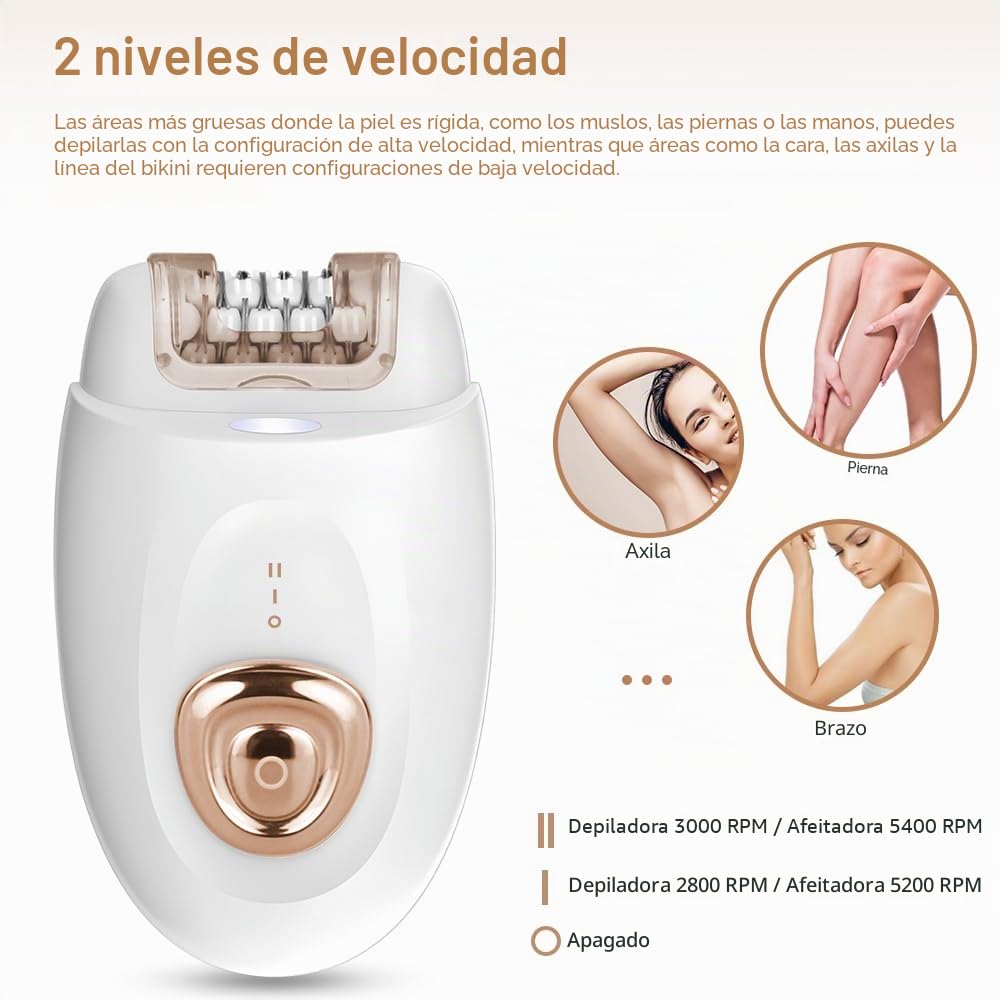 Depiladora Íntima 2 en 1 Rescien para Mujer con Cabezal de Afeitado y Cabezal de Depilación | Depiladora Eléctrica| Afeitadora Eléctrica Femenina Apta para Rostro, Piernas, Brazos y Zona del Bikini