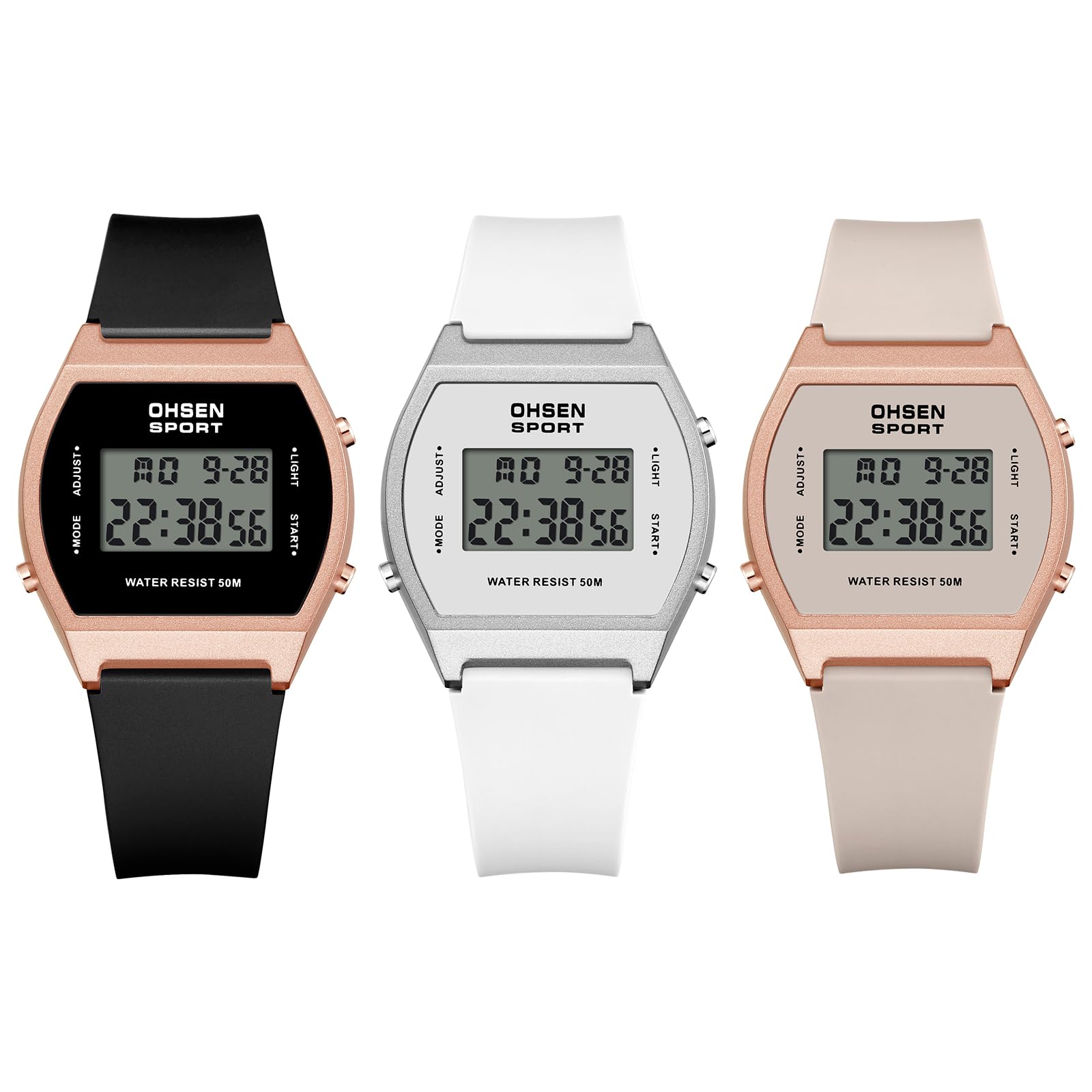 JewelryWe Herrenuhr Gummi Militär Digitaluhr Herren 30m Wasserdicht Elektronische Digital Armbanduhr Multifunktionale Sport Uhr mit Kalender Wecker Stoppuhr EL-Hintergrundbeleuchtung