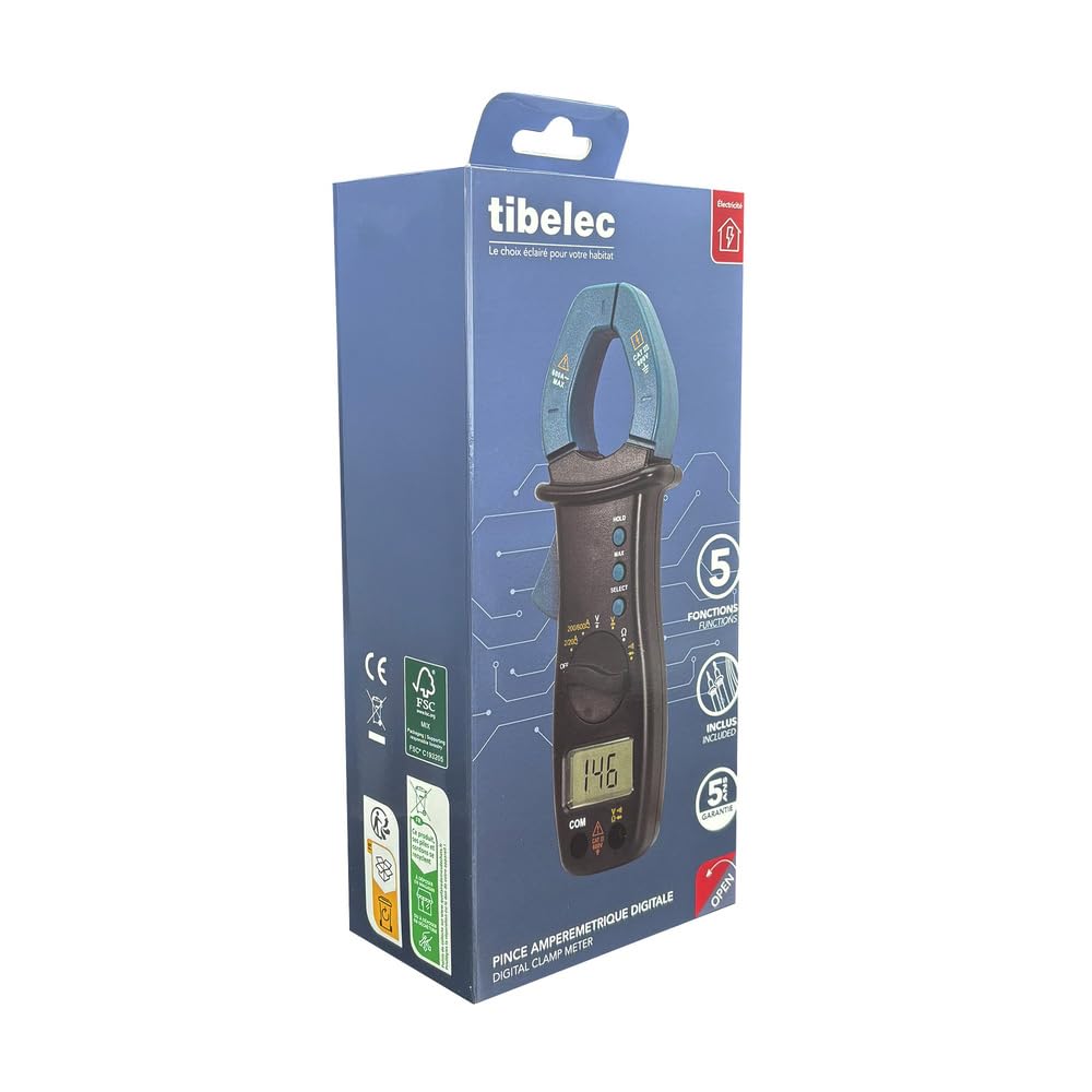 Multimètre à pince ampèremétrique digitale 5 fonctions, 600V, 600A, cat III, garantie 5 ans - Tibelec