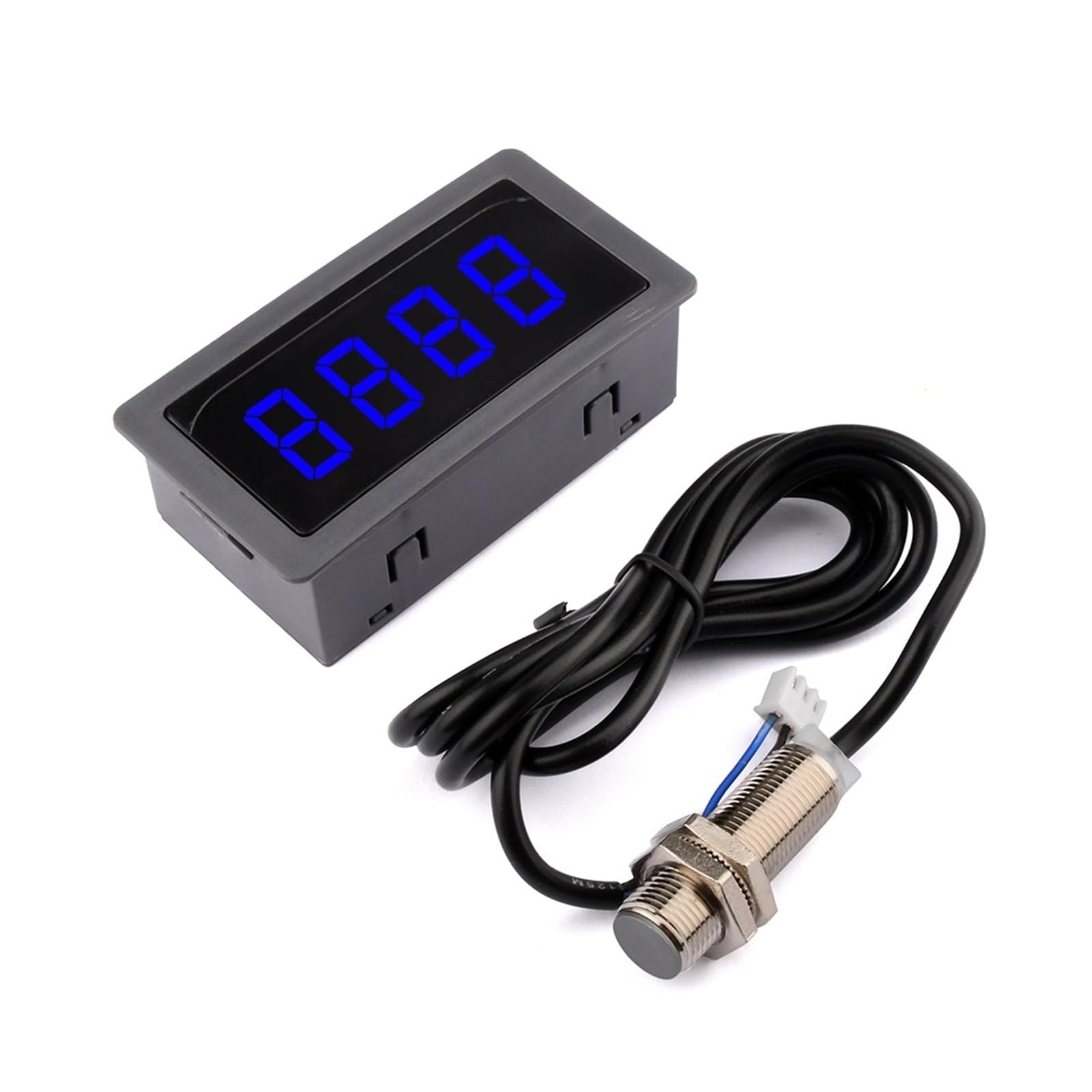 Medidor de velocidad de motor, tacómetro digital LED de 4 dígitos DC8-24V (RPM), velocímetro + sensor de proximidad de efecto Hall (NPN)(Blue)