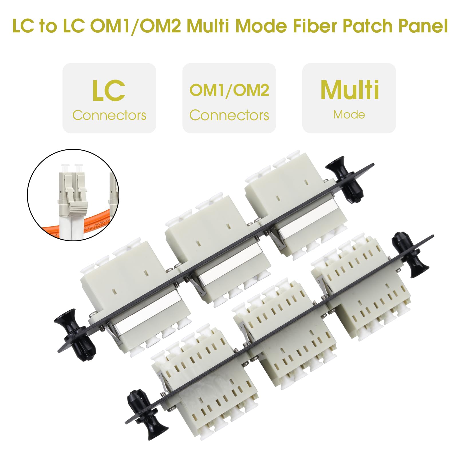 Lot de 2 panneaux de brassage en fibre LC/MM, 3 adaptateurs LC multimodes gris 4 canaux, 12 ports fibre