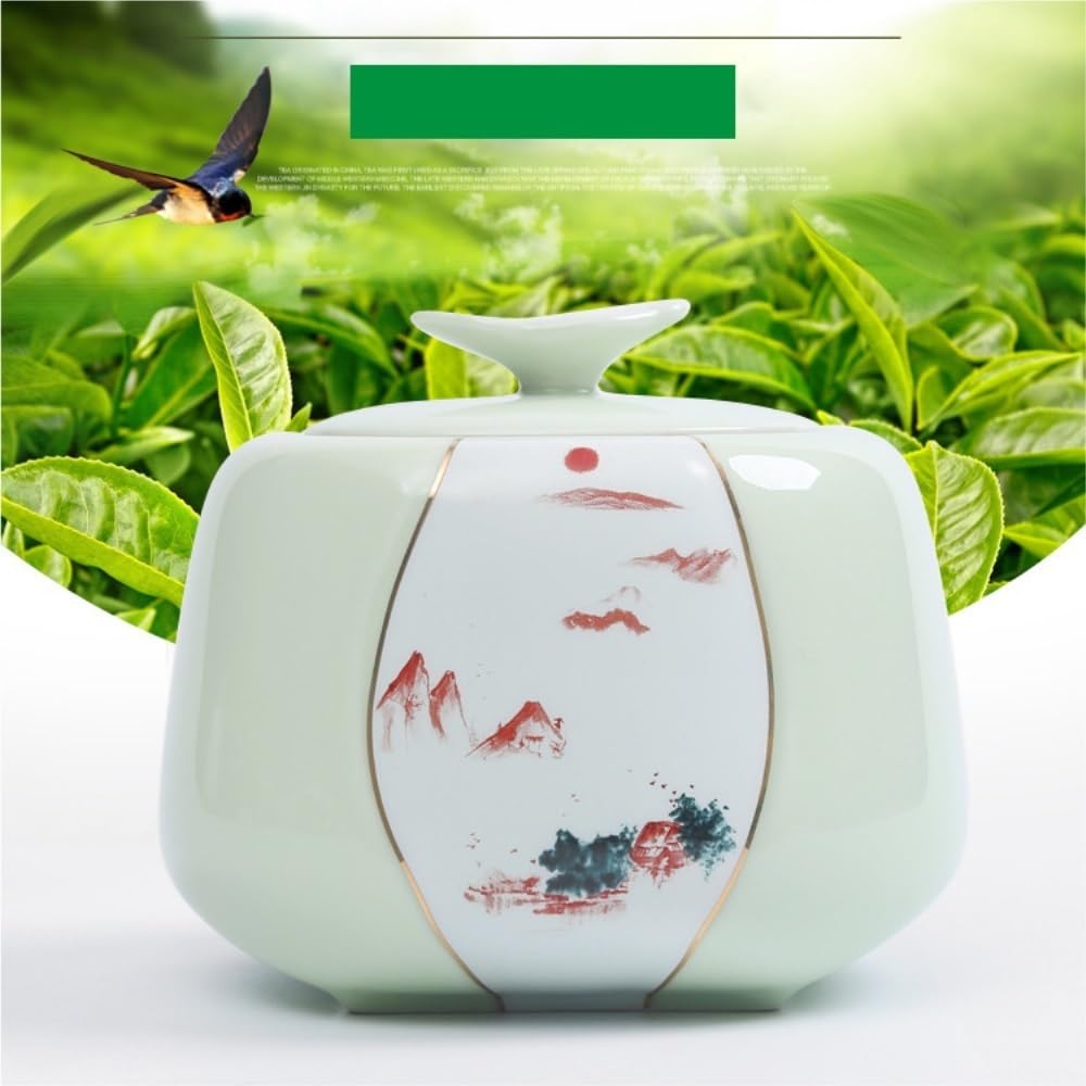 Tarro De Azúcar Recipiente for almacenar té a Granel de celadón, Tarro cerámica Sellado, for condimentos Cocina, Individual Estilo Retro Chino Bote De Té(D)