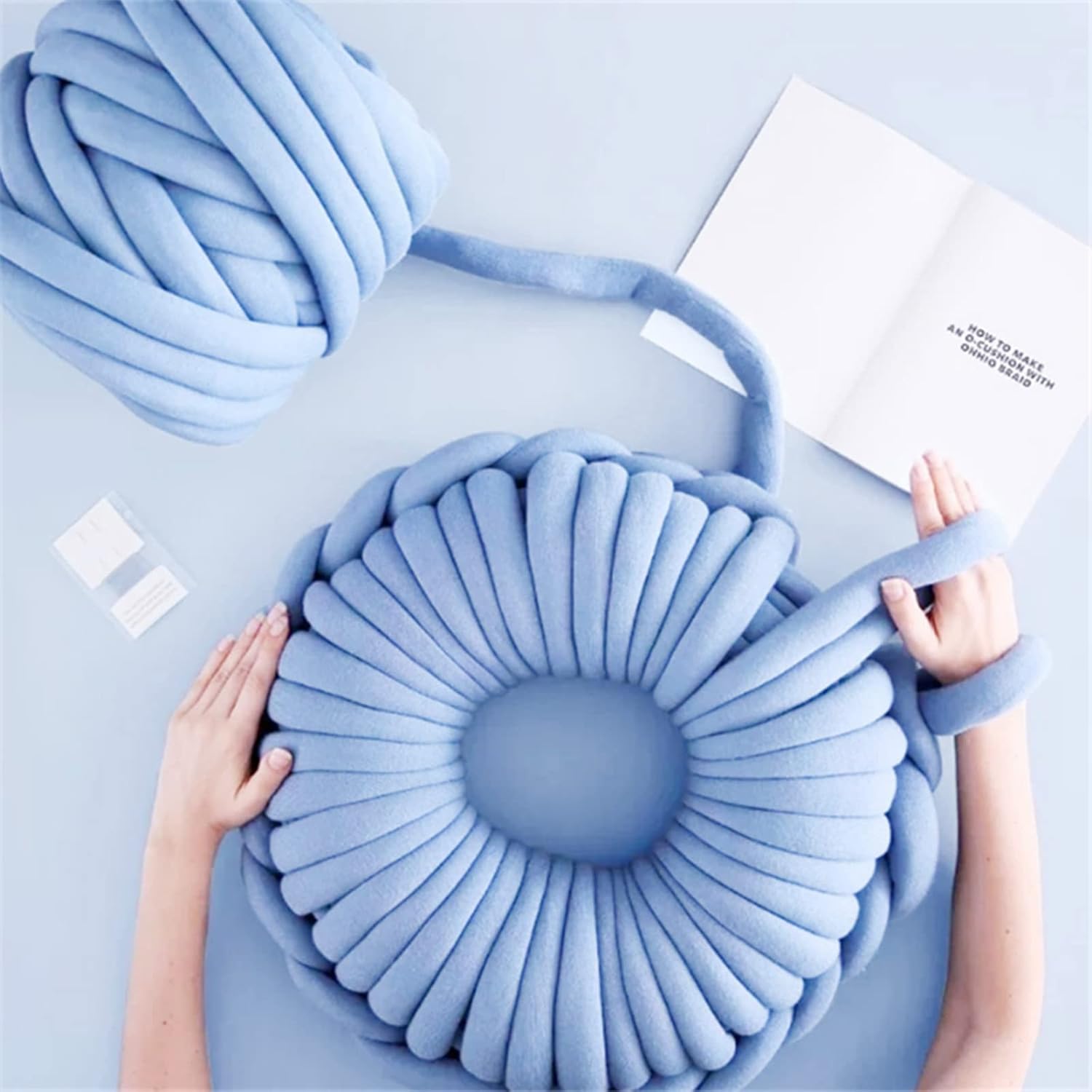 Arm Knitting Yarn for Chunky Braided Knot Throw Blanket DIY, Soft Extra Cotton Washable Tube Bulky Giant Yarn for Weave Craft Crochet,Dark Blue 2.2LB