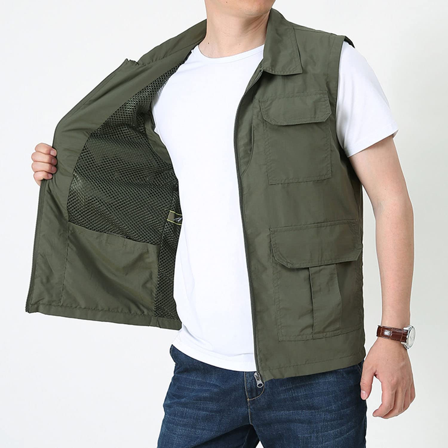 Chaleco para Hombre Multibolsillo Chaleco Casual Sin Mangas Chaleco De Pesca Exterior Chaqueta Transpirable De Secado Rápido para Fotografía Viajes Senderismo