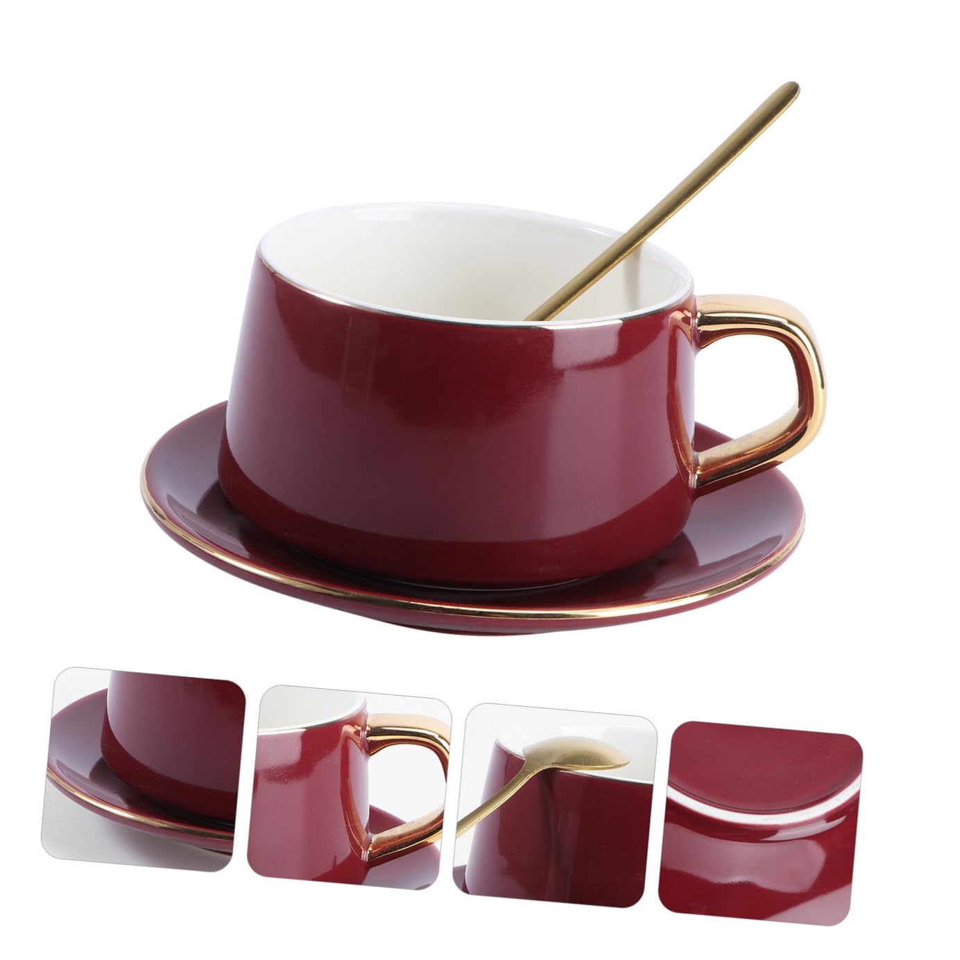 Juego de Taza y Plato de Café de Cerámica 250ml Rojo 2 Piezas