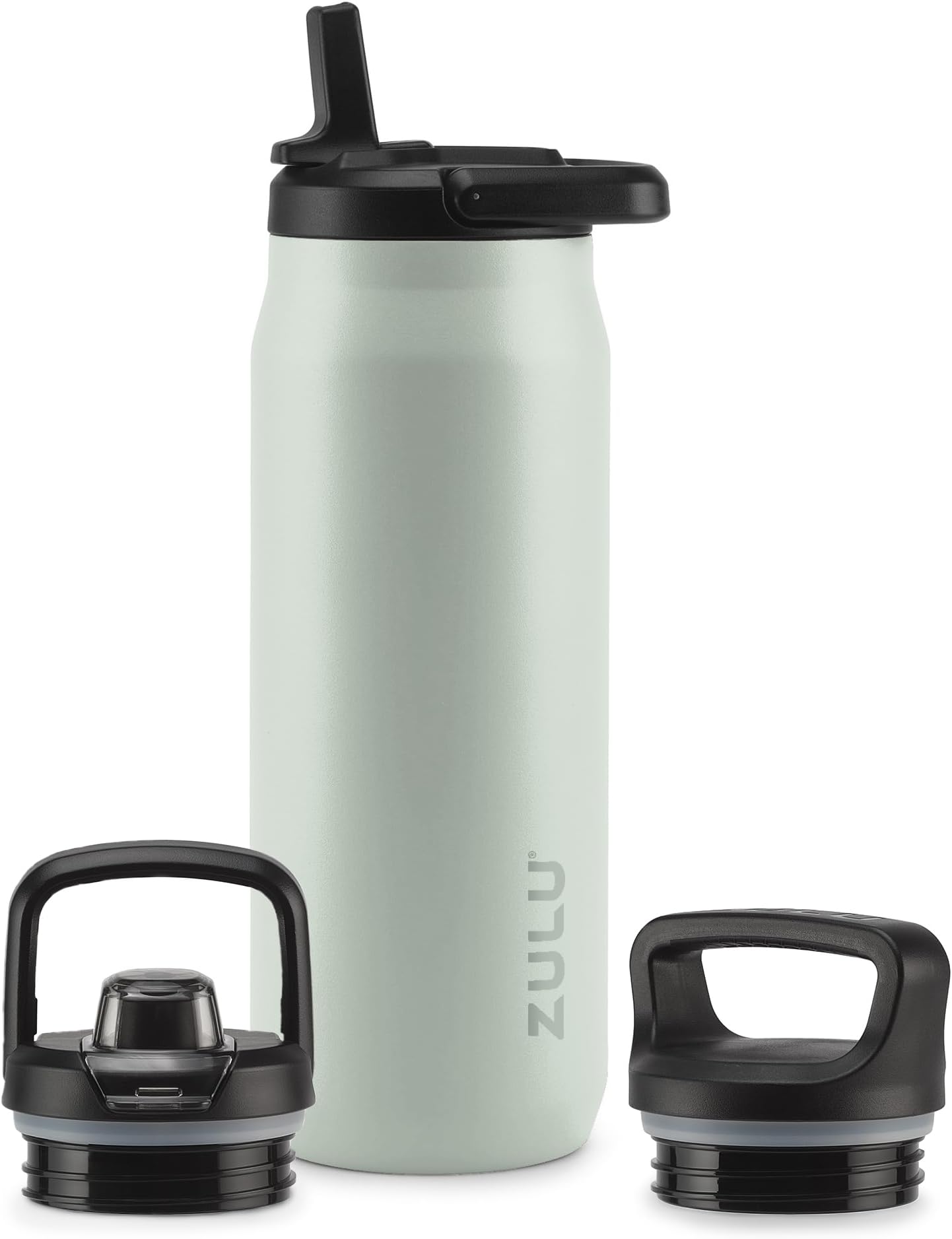 - ZULU Base 32oz Stainless Steel Water Bottle with 3 Lids- Straw, Chug, Twist | Double Walled and Vacuum Insulated Metal Thermos | For Gym, Outdoor | Built in Carry Loop, Dishwasher Safe, Sage