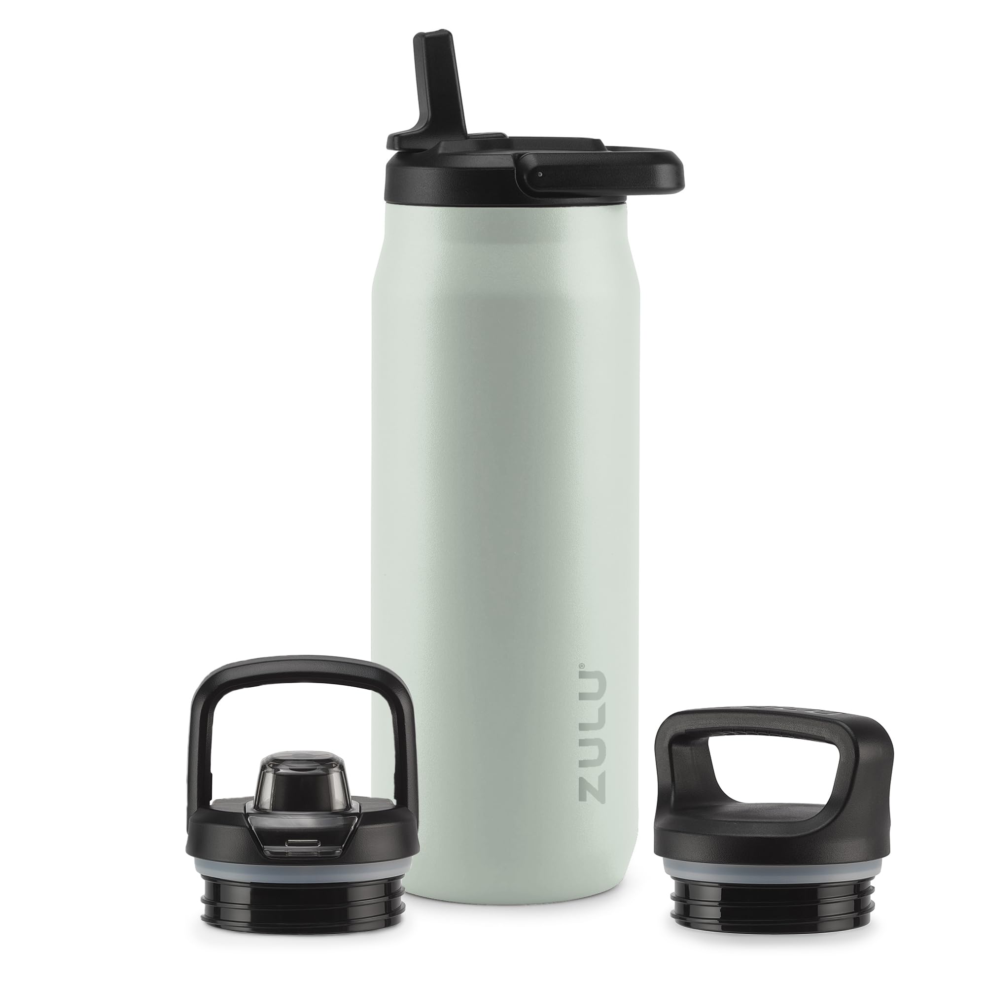 ZULUCore 32oz Stainless Steel Water Bottle with 3 Lids- Straw, Chug, Twist | Double Walled and Vacuum Insulated Metal Thermos | For Gym, Outdoor | Built in Carry Loop, Dishwasher Safe, Sage