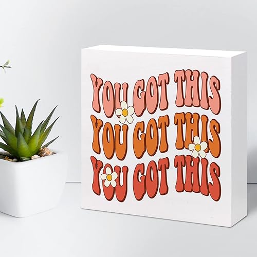Miniatura 5 de Letrero inspirador de madera con texto en inglés You Got This, decoración motivacional de bloques de madera para el hogar, dormitorio, oficina,